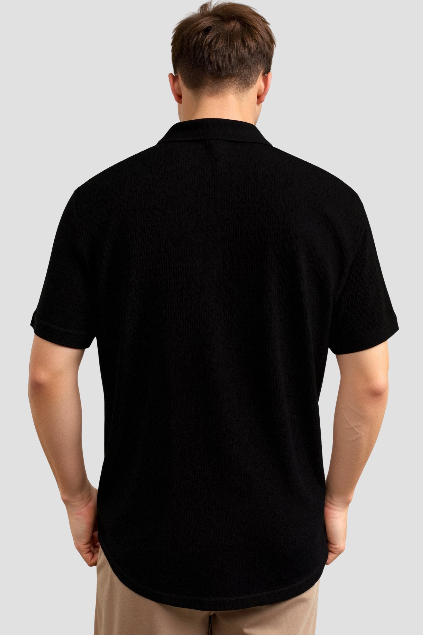 Herren Leinenhemd – Strukturmuster mit Reverskragen im Old Money Stil