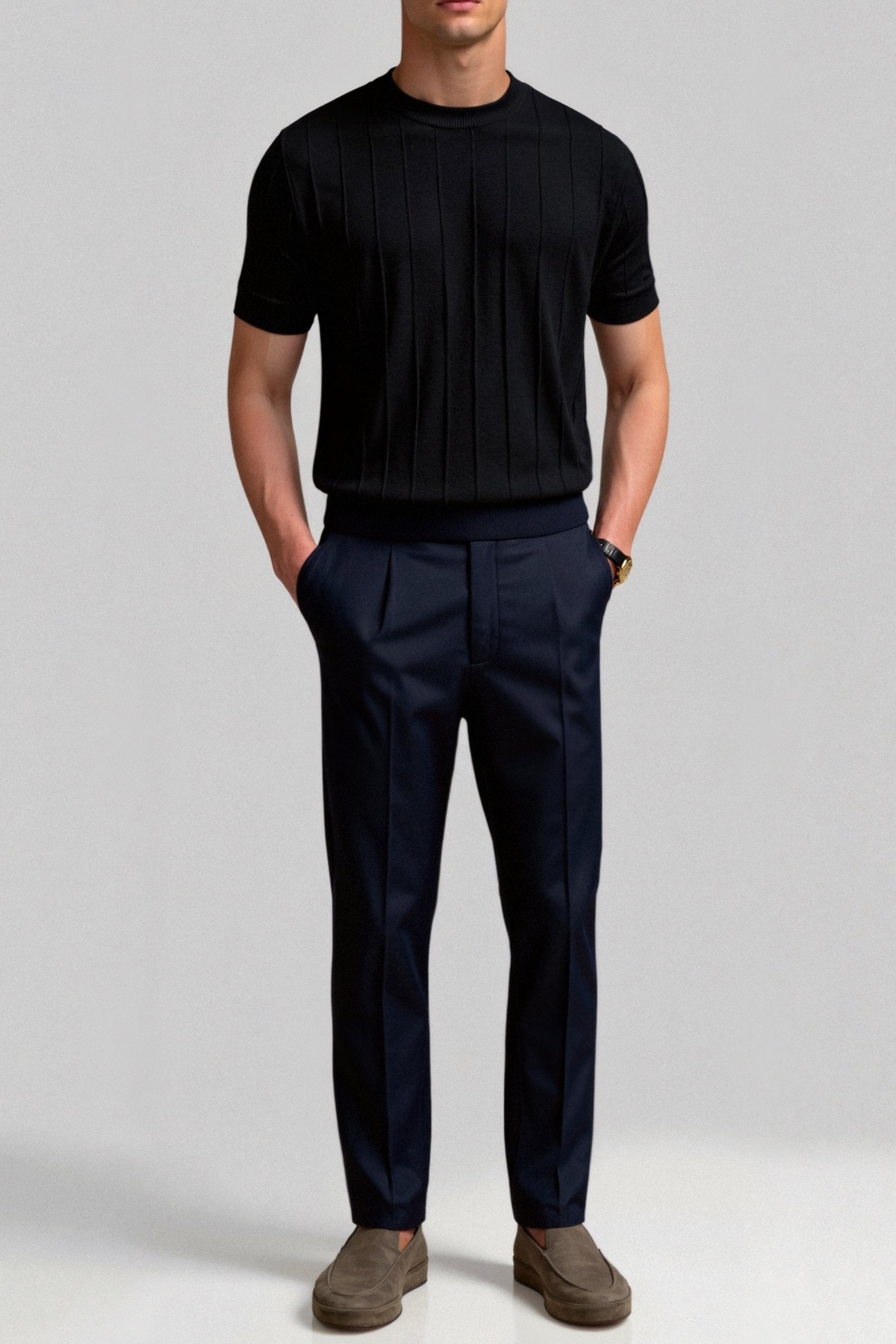 Old Money – Klassisches, schweres T-Shirt mit Rundhalsausschnitt und Streifen