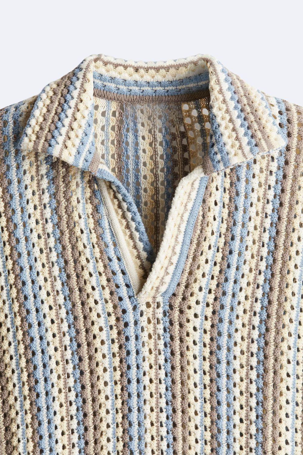 Herren Strickpolo – Lochstruktur & Johnny-Kragen im Old Money Stil