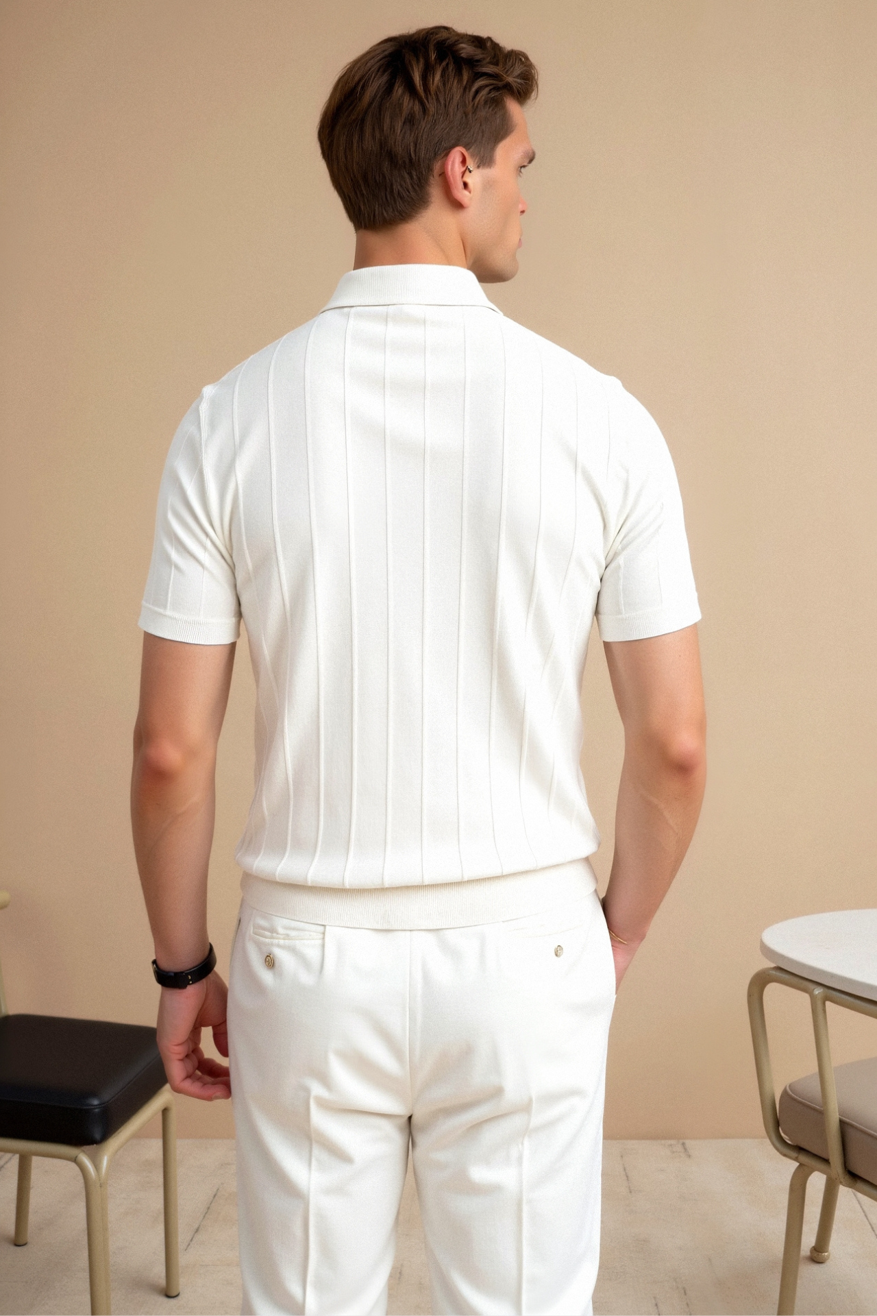 Herren Polo Shirt – Vertikalstreifen & Knopfleiste im Old Money Stil