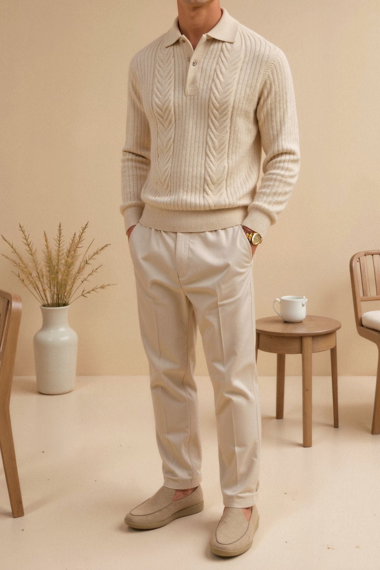 Old Money Herren Golfpullover – Retro-Strick mit Polokragen