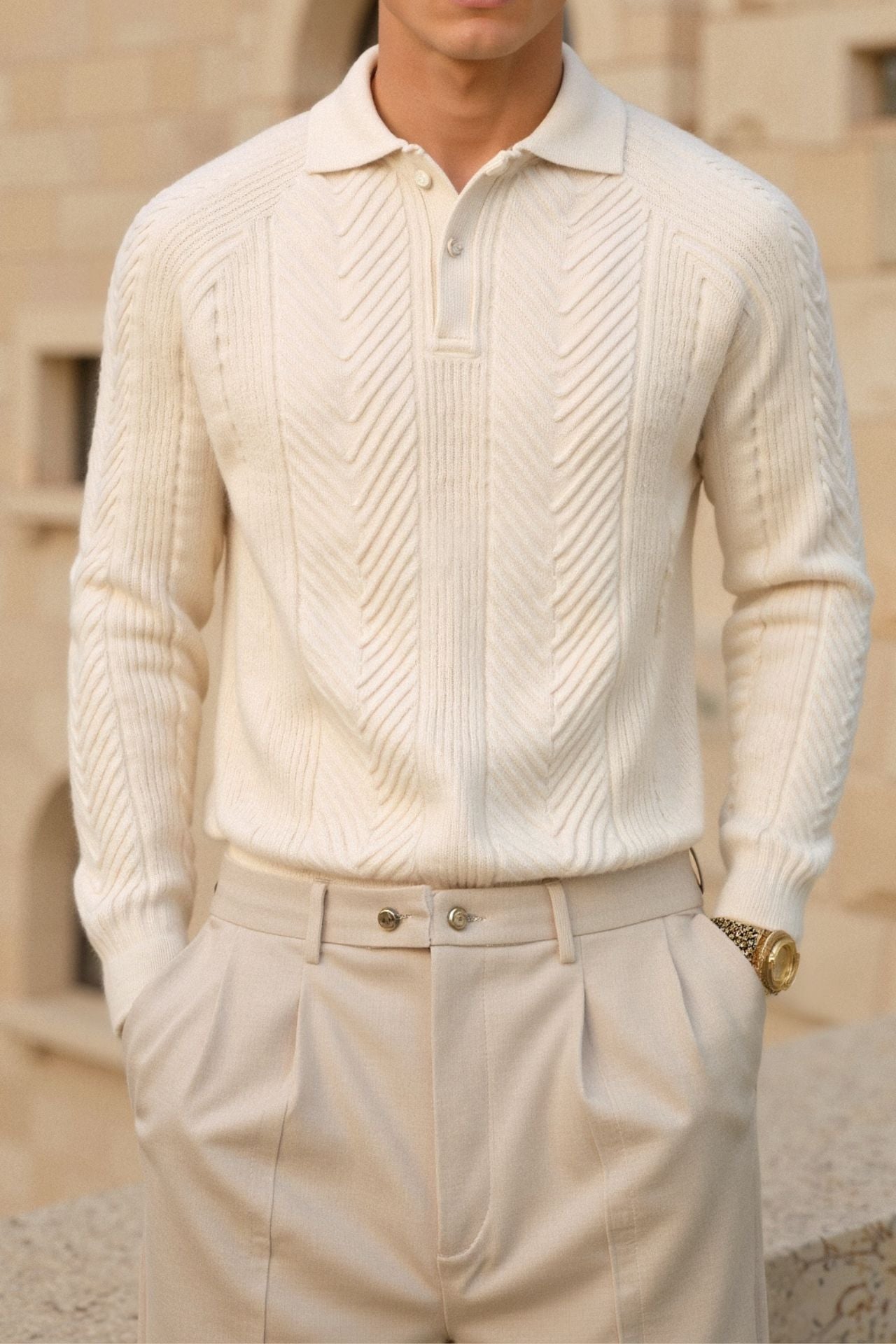 Old Money Herren Golfpullover – Retro-Strick mit Polokragen