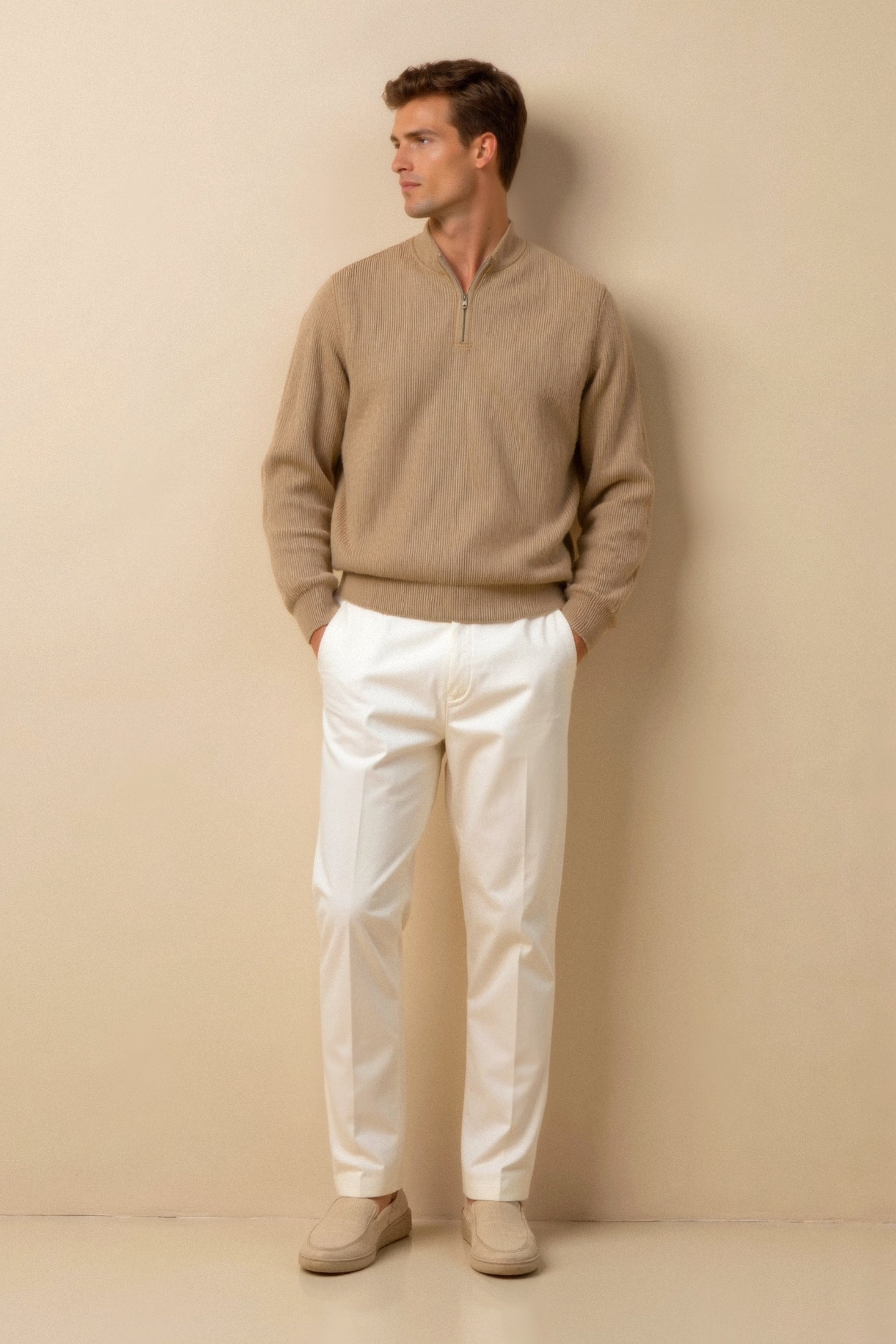 Old Money Strickpullover mit Reißverschluss – Baumwolle