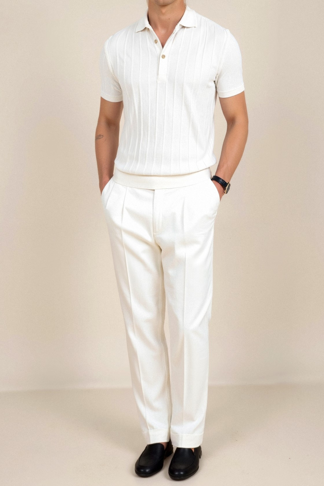 Herren Polo Shirt – Vertikalstreifen & Knopfleiste im Old Money Stil