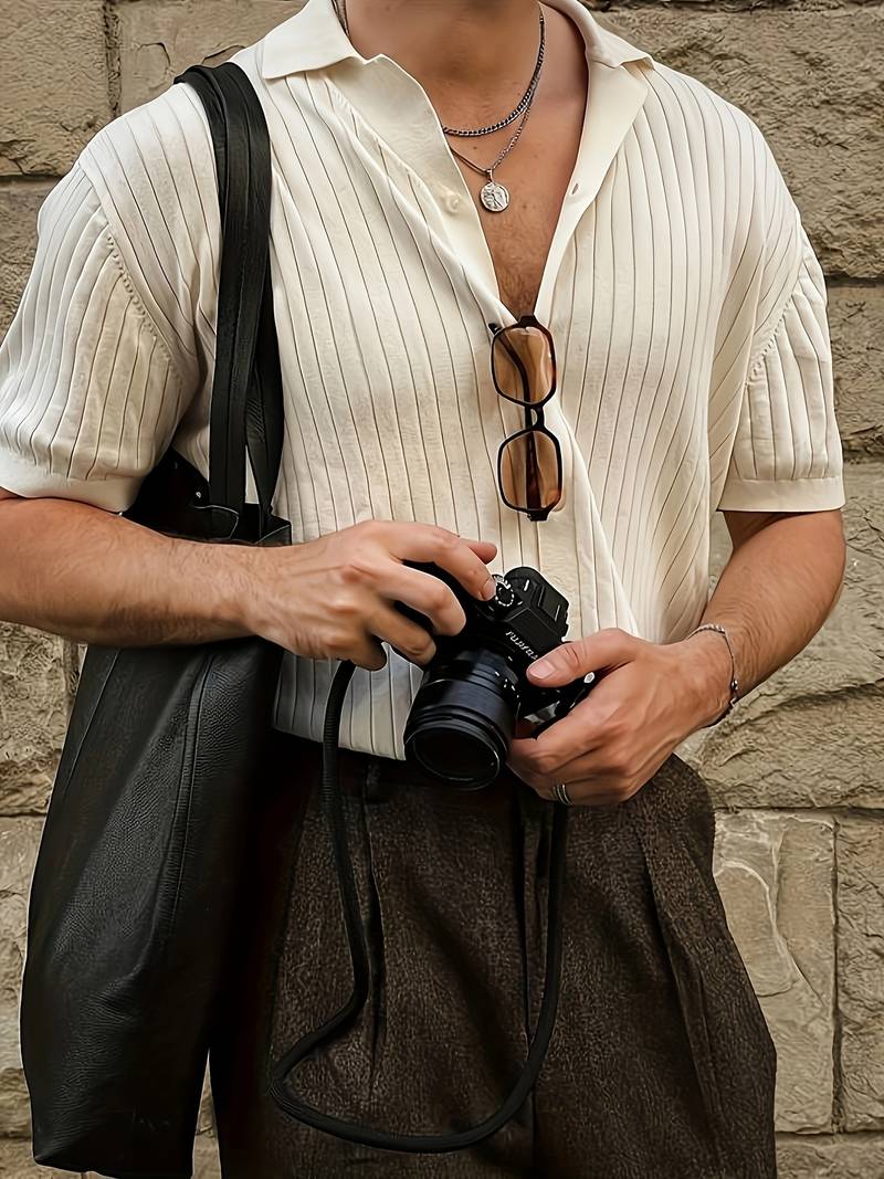 Herren Strickshirt – Gerippt mit Reverskragen im Old Money Stil