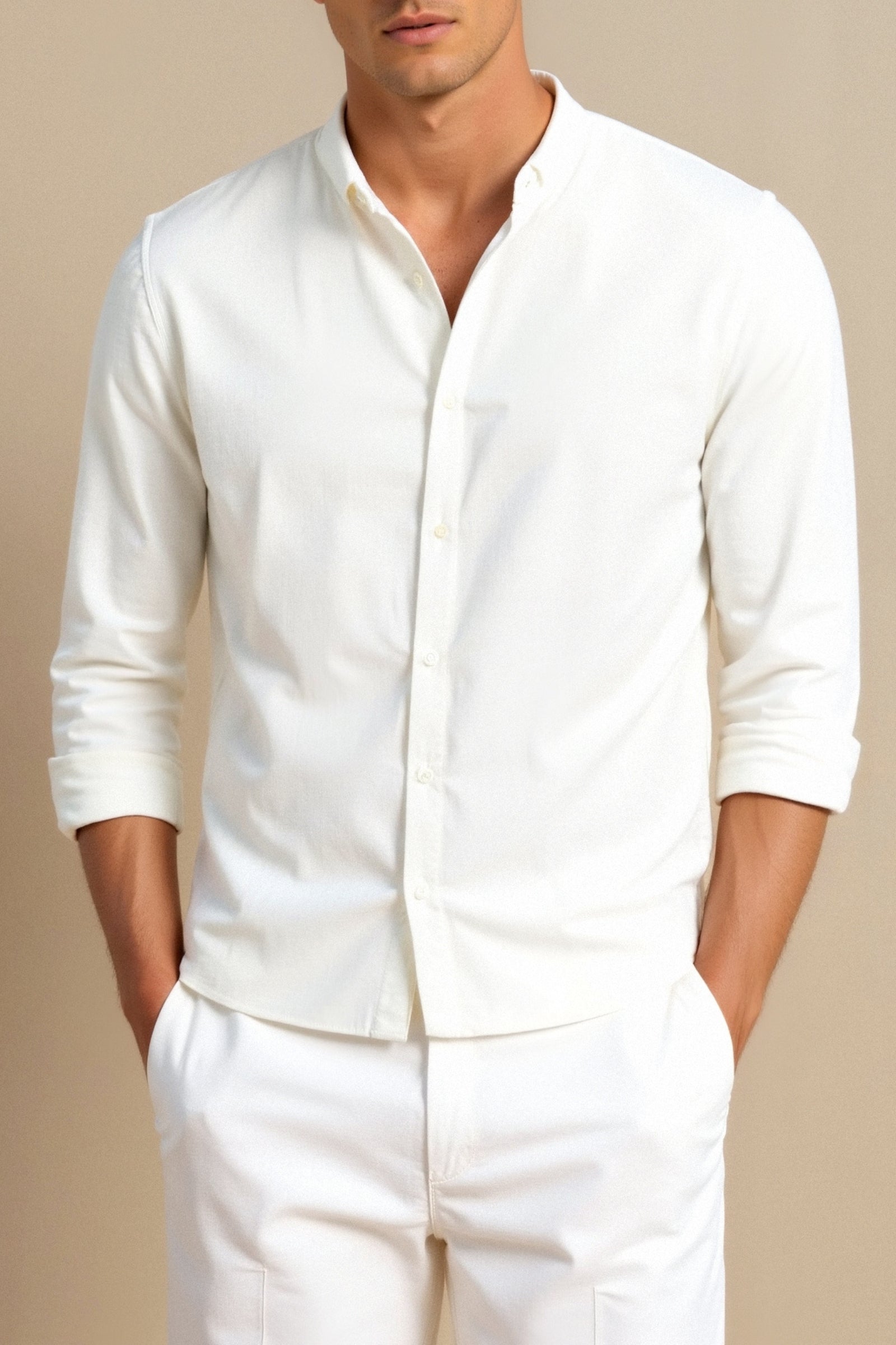 Old Money Leinenhemd mit Stehkragen