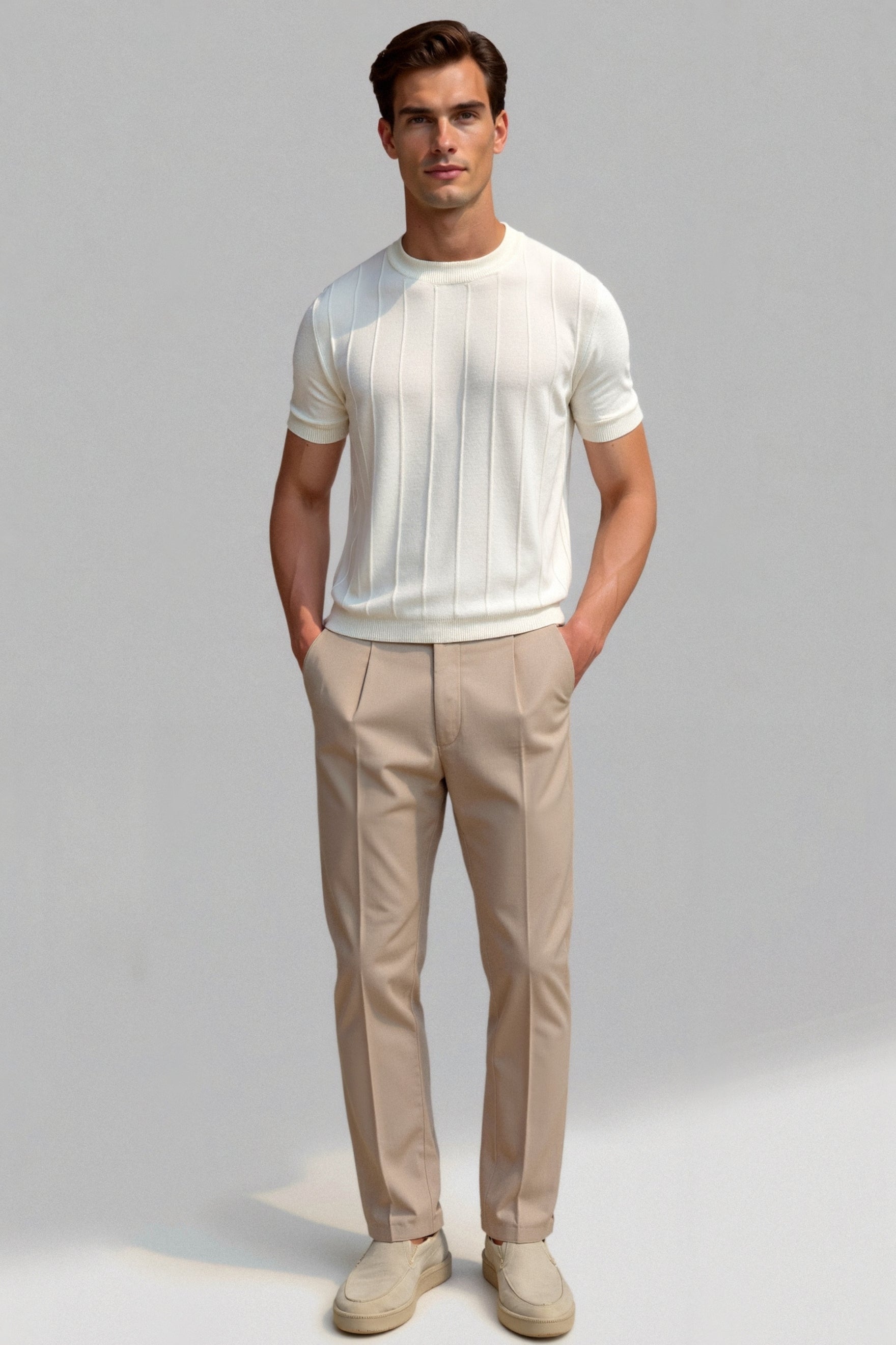 Old Money – Klassisches, schweres T-Shirt mit Rundhalsausschnitt und Streifen