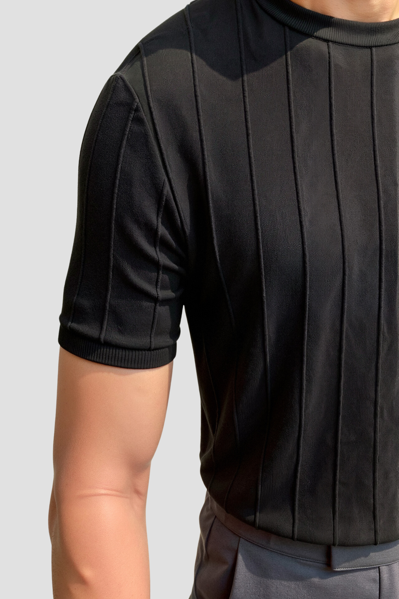 Old Money – Klassisches, schweres T-Shirt mit Rundhalsausschnitt und Streifen