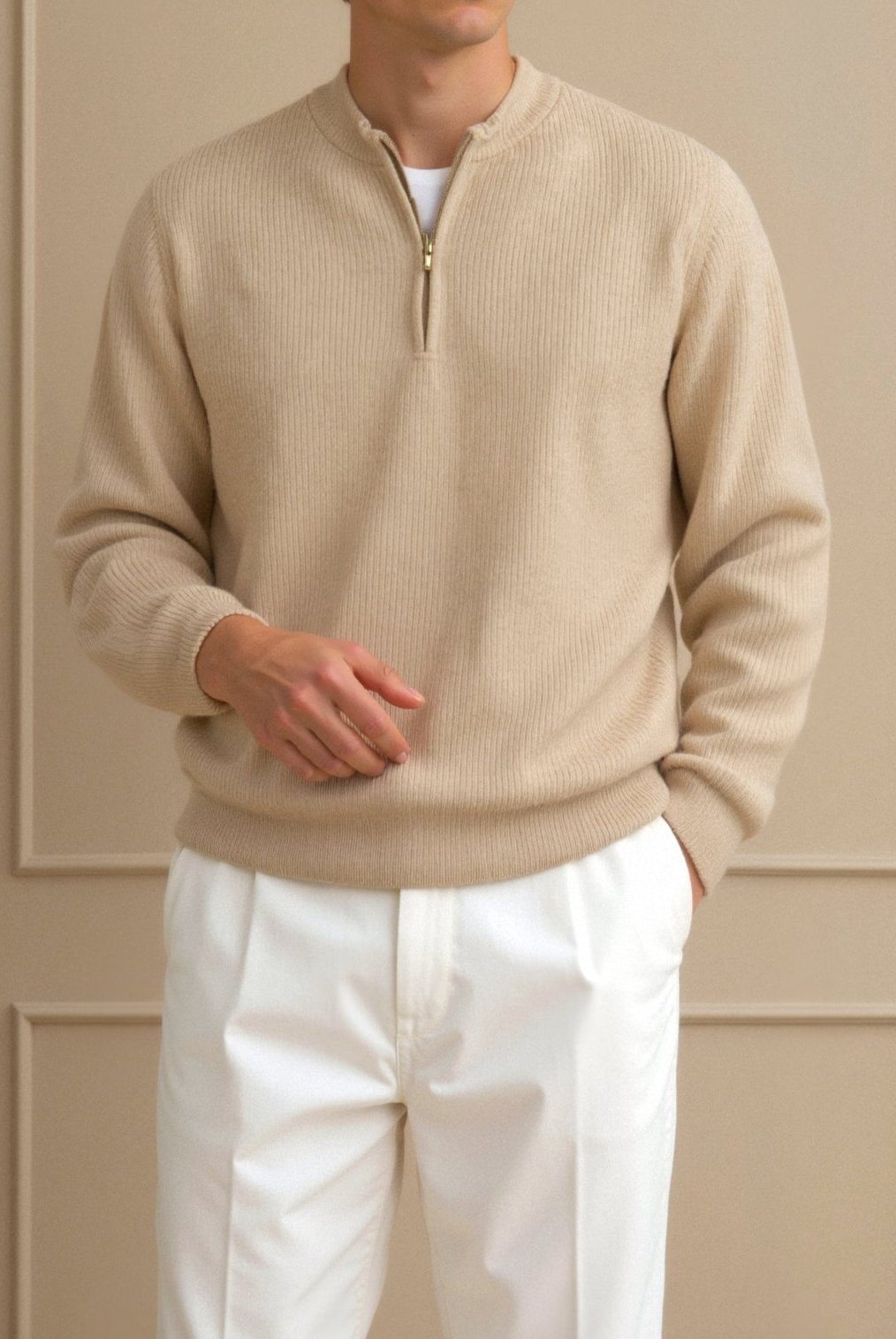 Old Money Strickpullover mit Reißverschluss – Baumwolle