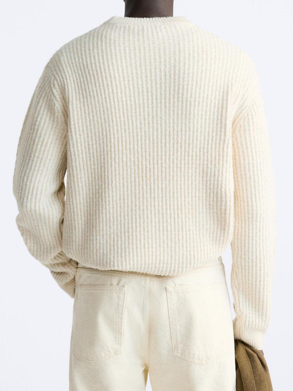 Old Money Gerippter O-Neck Pullover – Braun Mélange