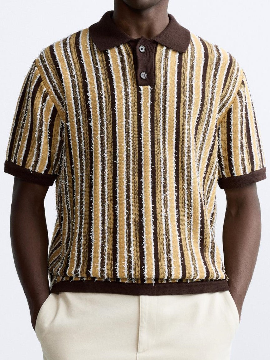 Old Money Strick-Poloshirt mit Knöpfen – Heavy Fit