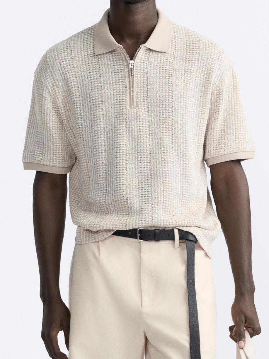 Herren Halbreißverschluss-Polo – Struktur & Nachhaltigkeit im Old Money Stil