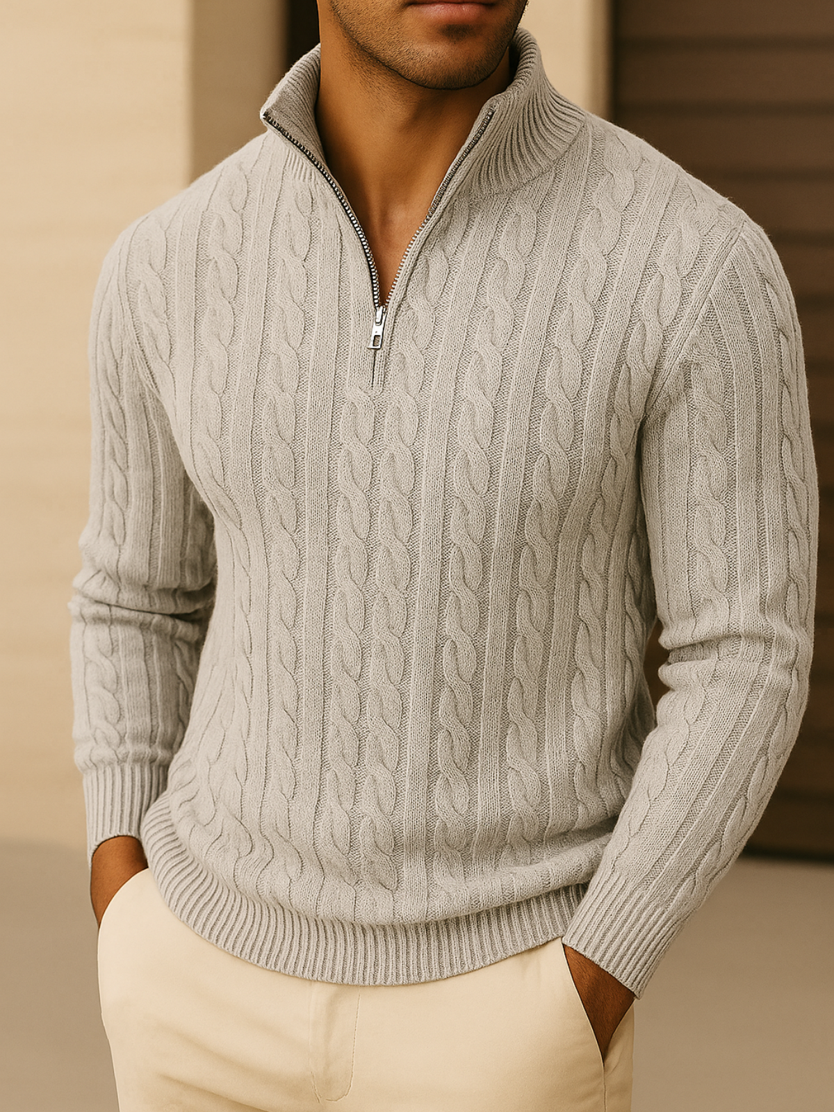 Herren Strickpullover – Halbzip mit Turtleneck-Kragen