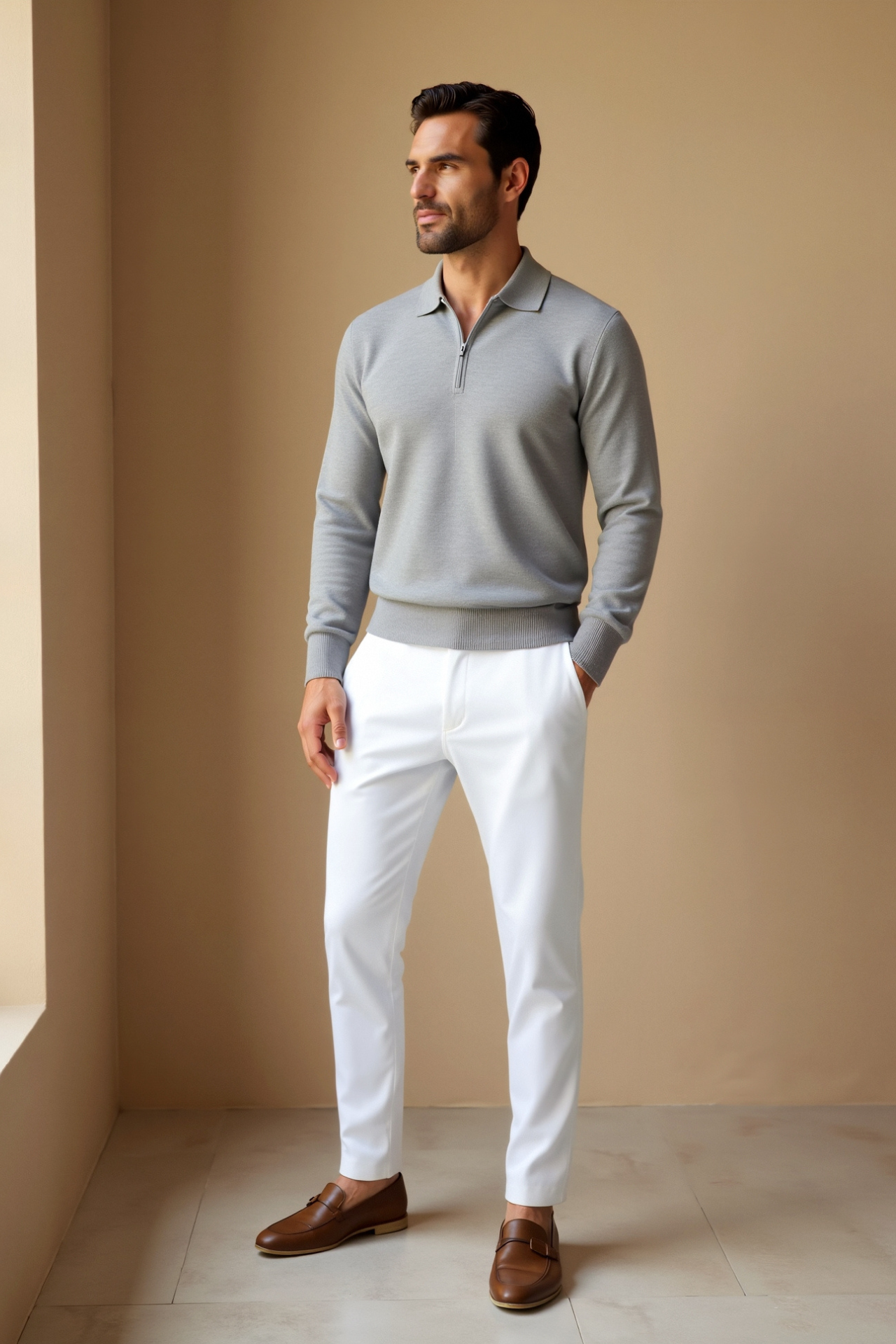 Smart Luxury Long Sleeve Zipper Polo T-shirt