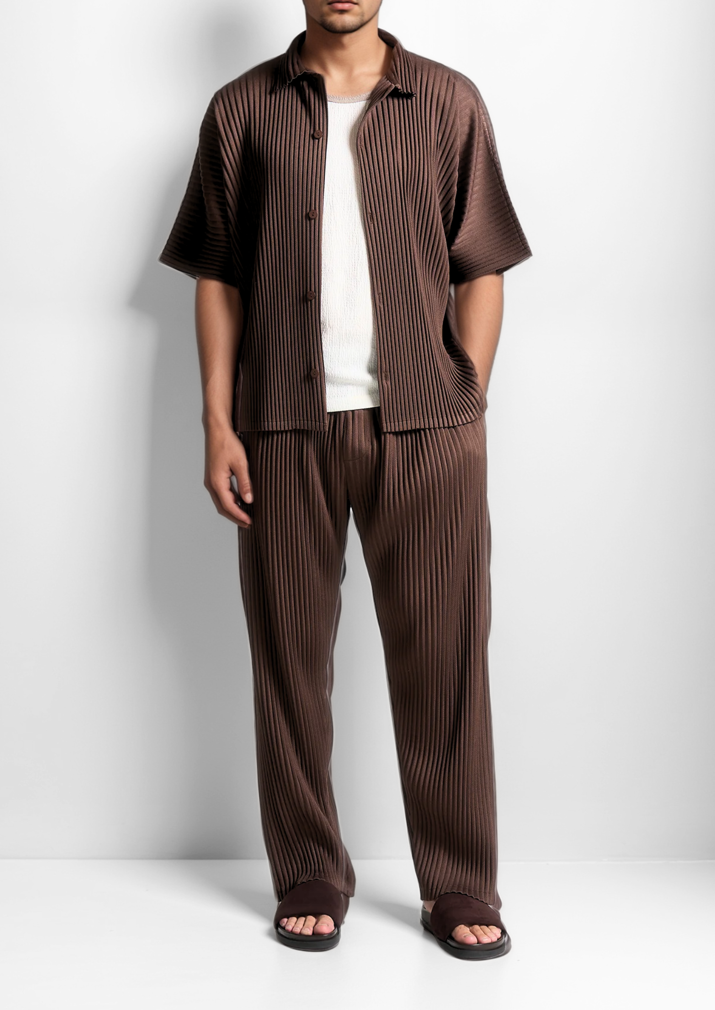 Herren Sommer-Set mit Falten-Top und Hose – Zweiteiliges Outfit aus Baumwollmix