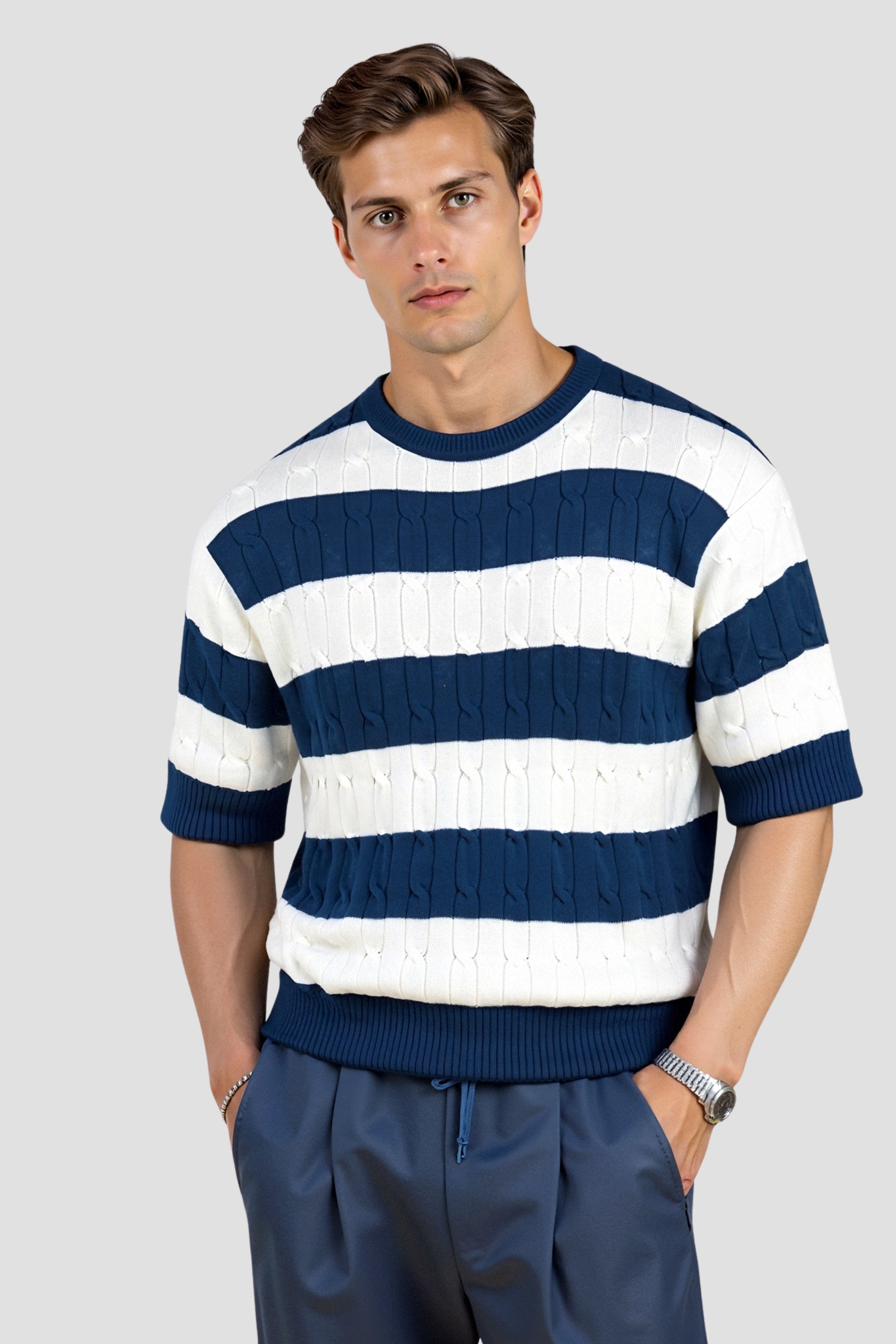Zopfstrick Rundhals-Shirt