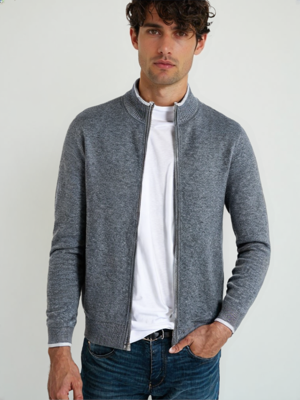 Extrafeine Merino-Strickjacke mit Reißverschluss