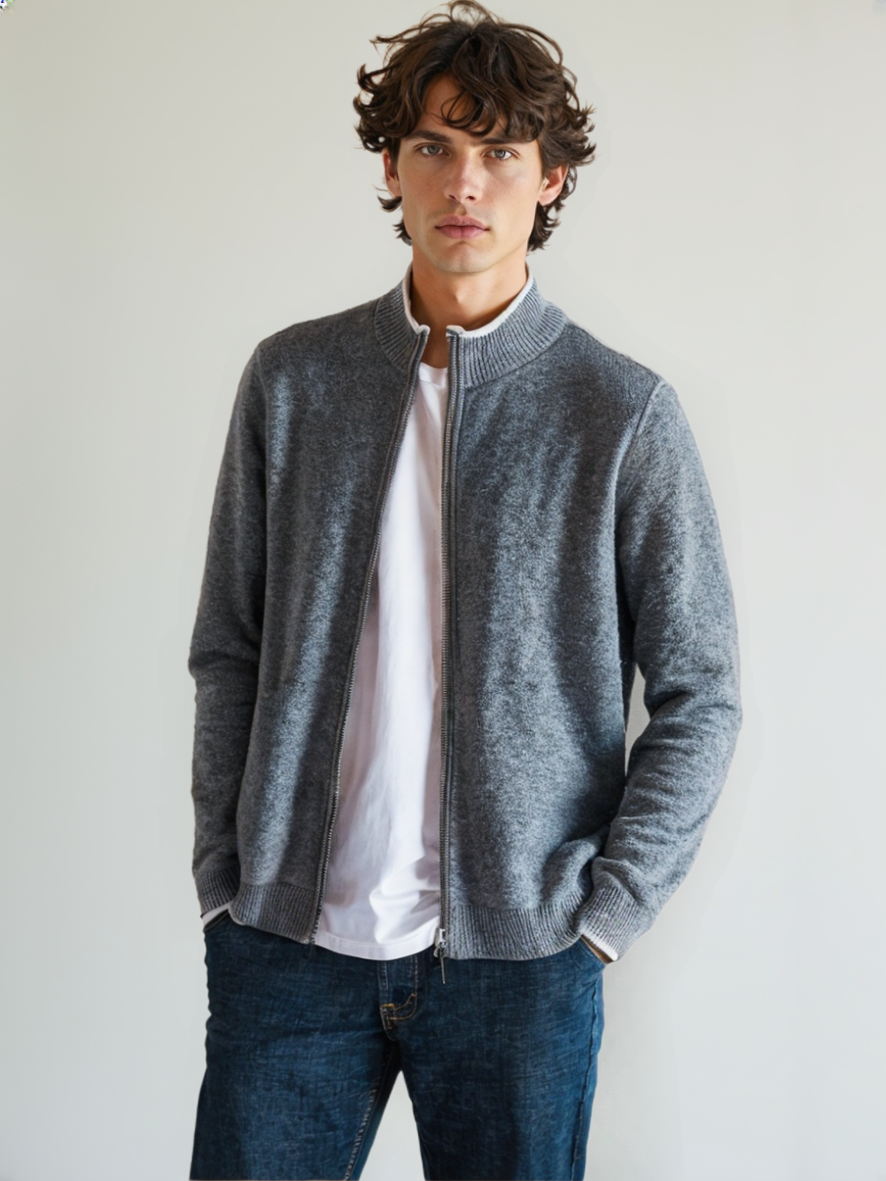 Extrafeine Merino-Strickjacke mit Reißverschluss