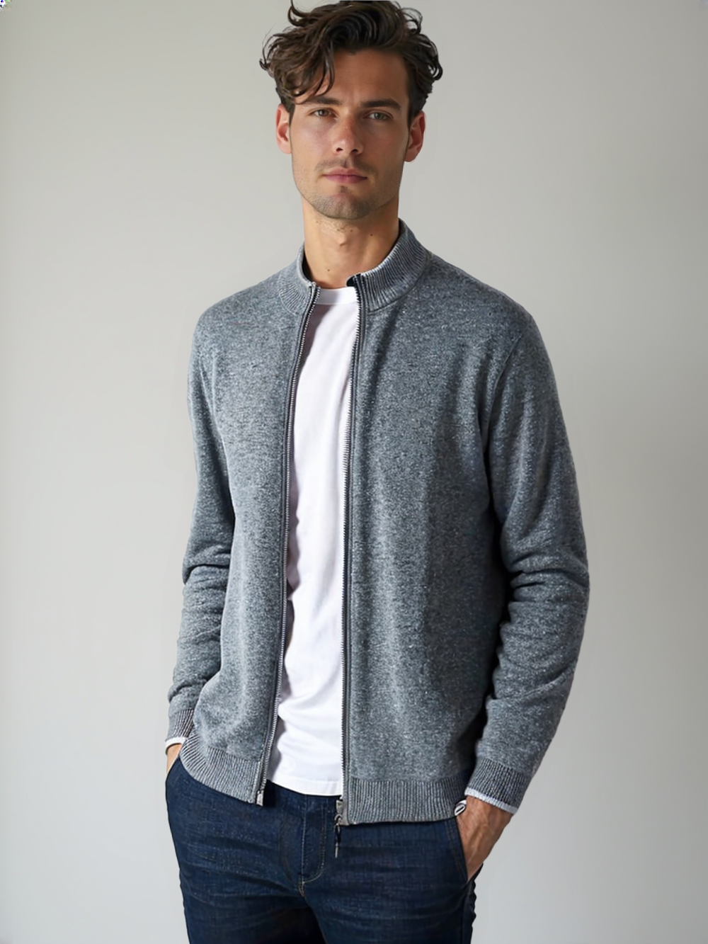 Extrafeine Merino-Strickjacke mit Reißverschluss
