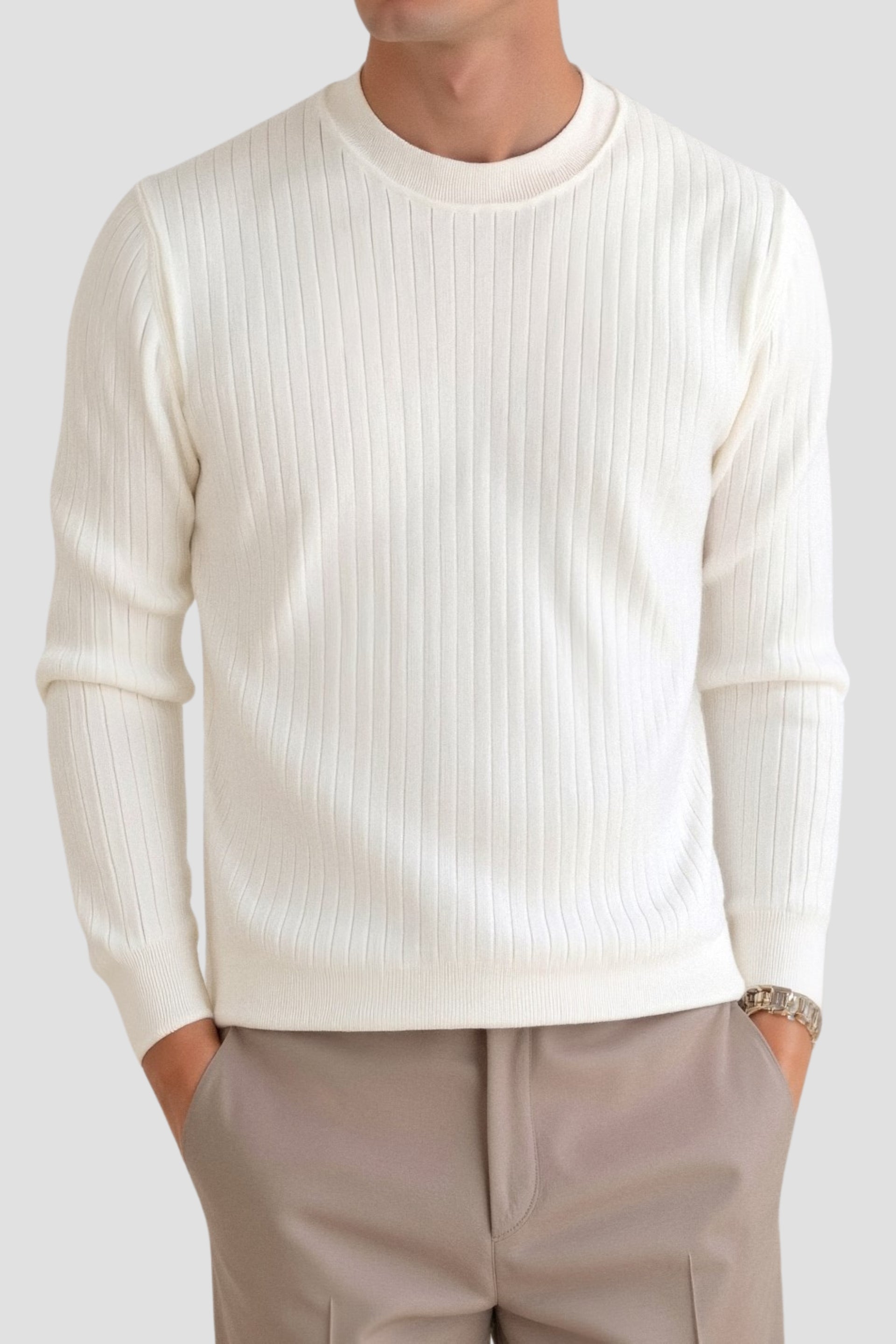 Old Money Men's Ribbed Long Sleeve Solid Knitted Sweater