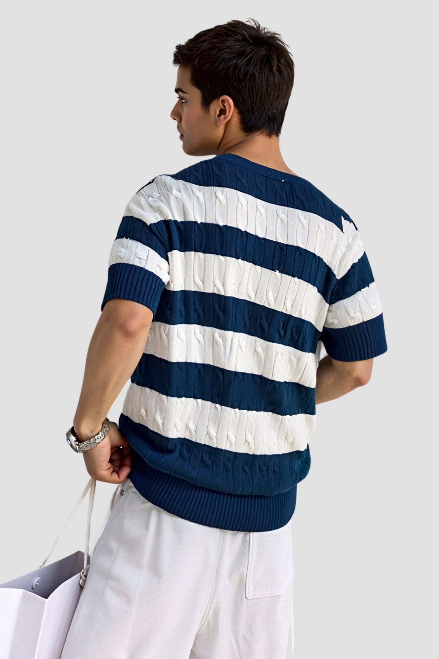 Zopfstrick Rundhals-Shirt