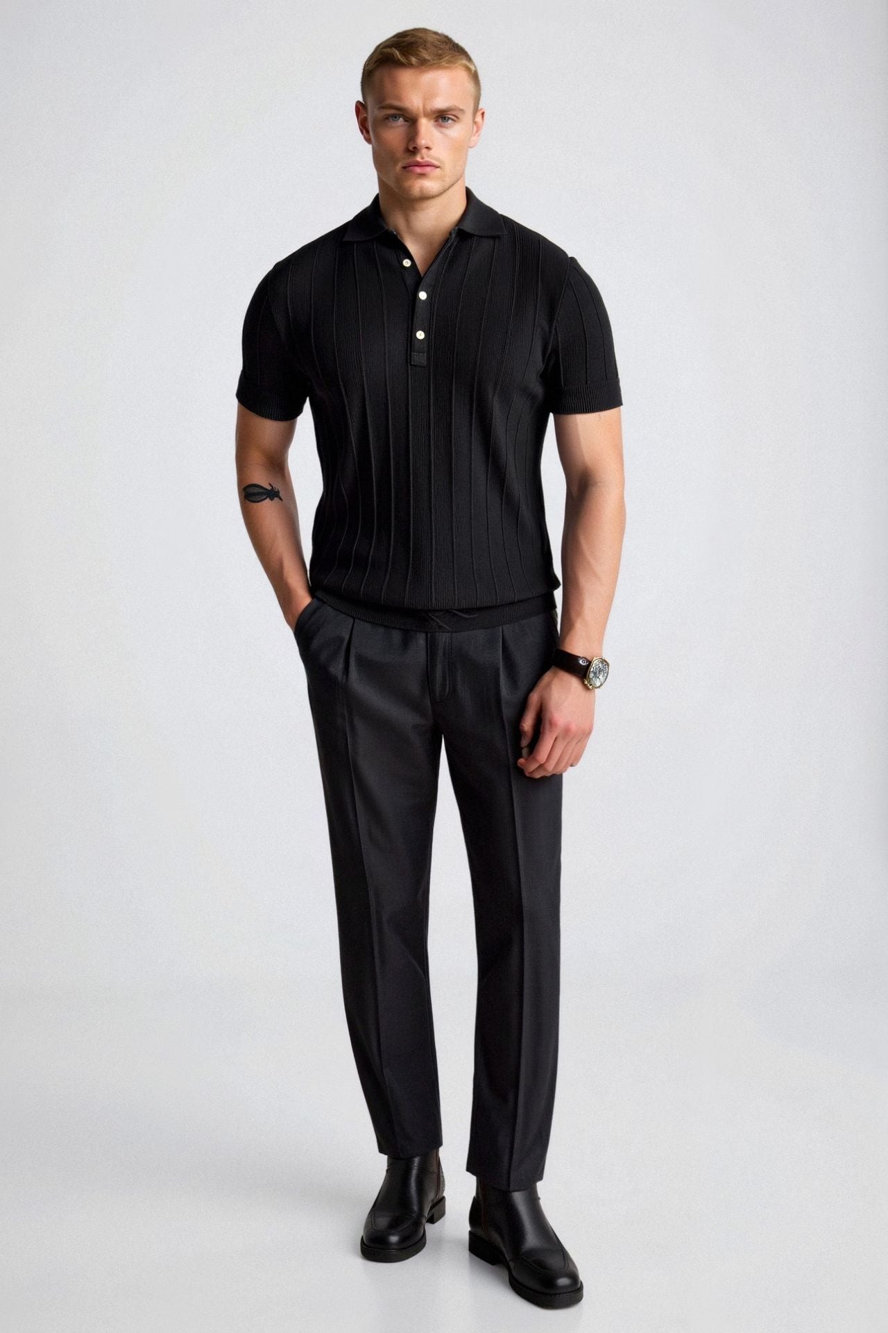 Old Money Vertical Striped Chic Button Up Polo T-Shirt