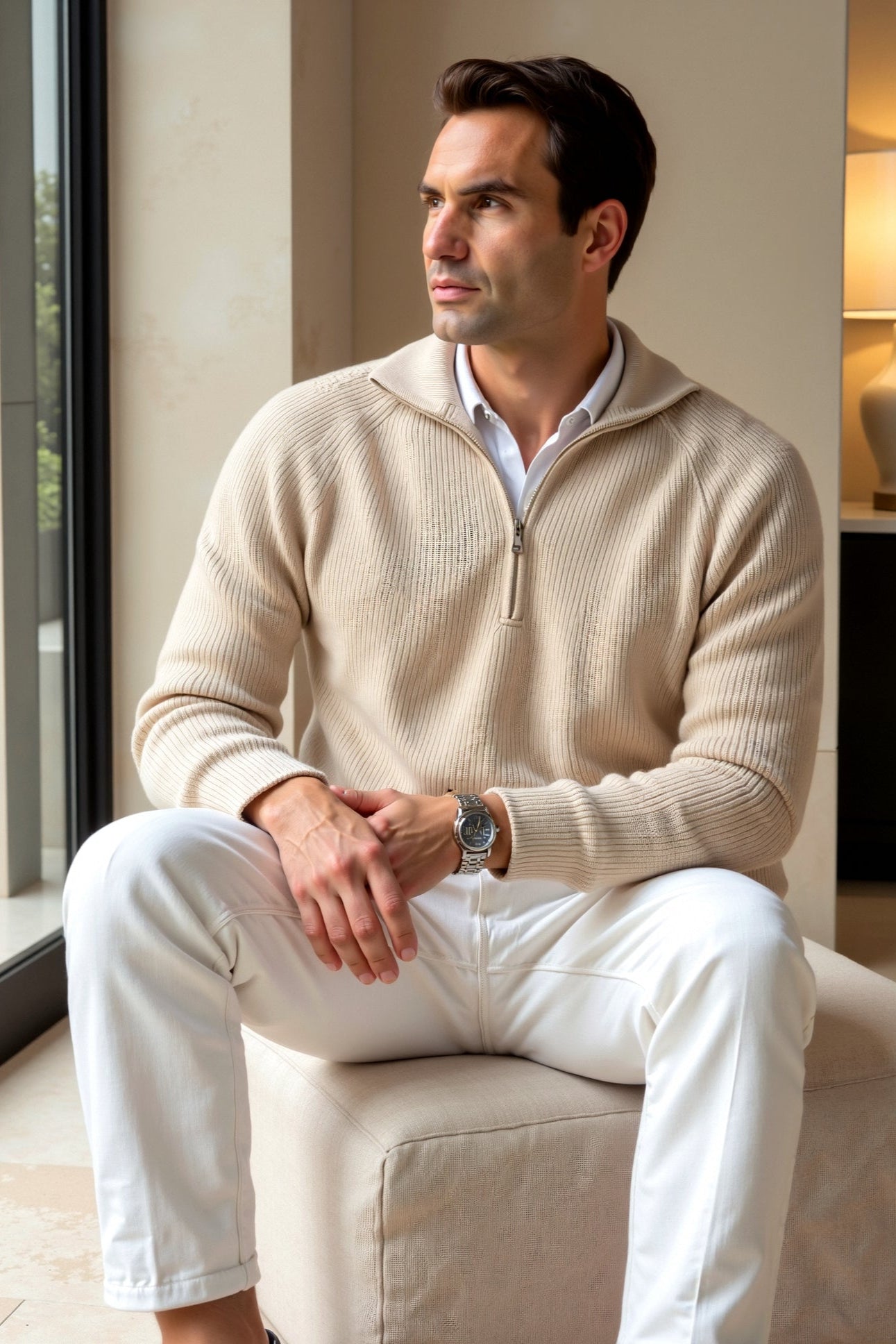 Old Money Men's Solid Thick Elegant Knitted Sweater