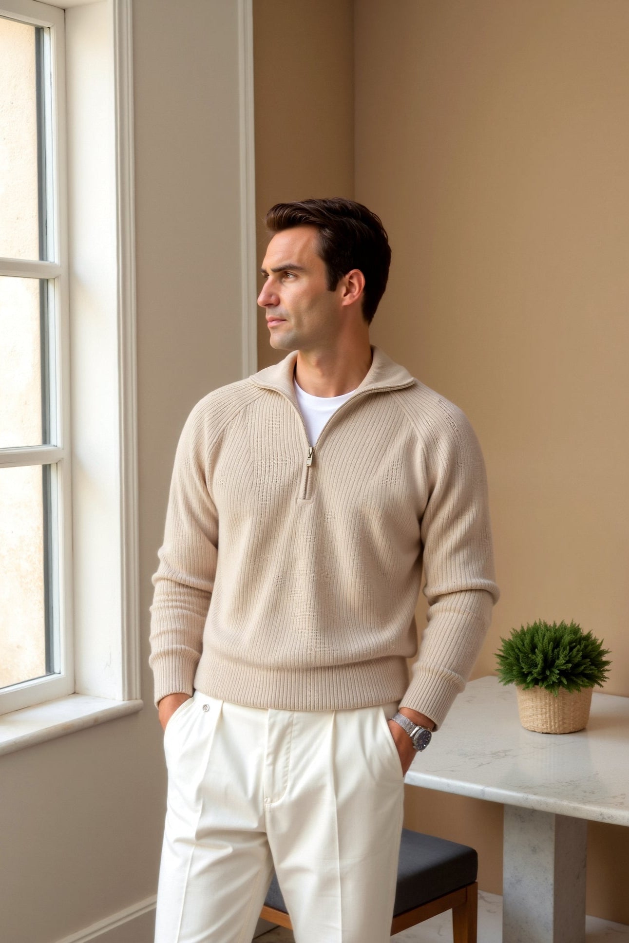 Old Money Men's Solid Thick Elegant Knitted Sweater