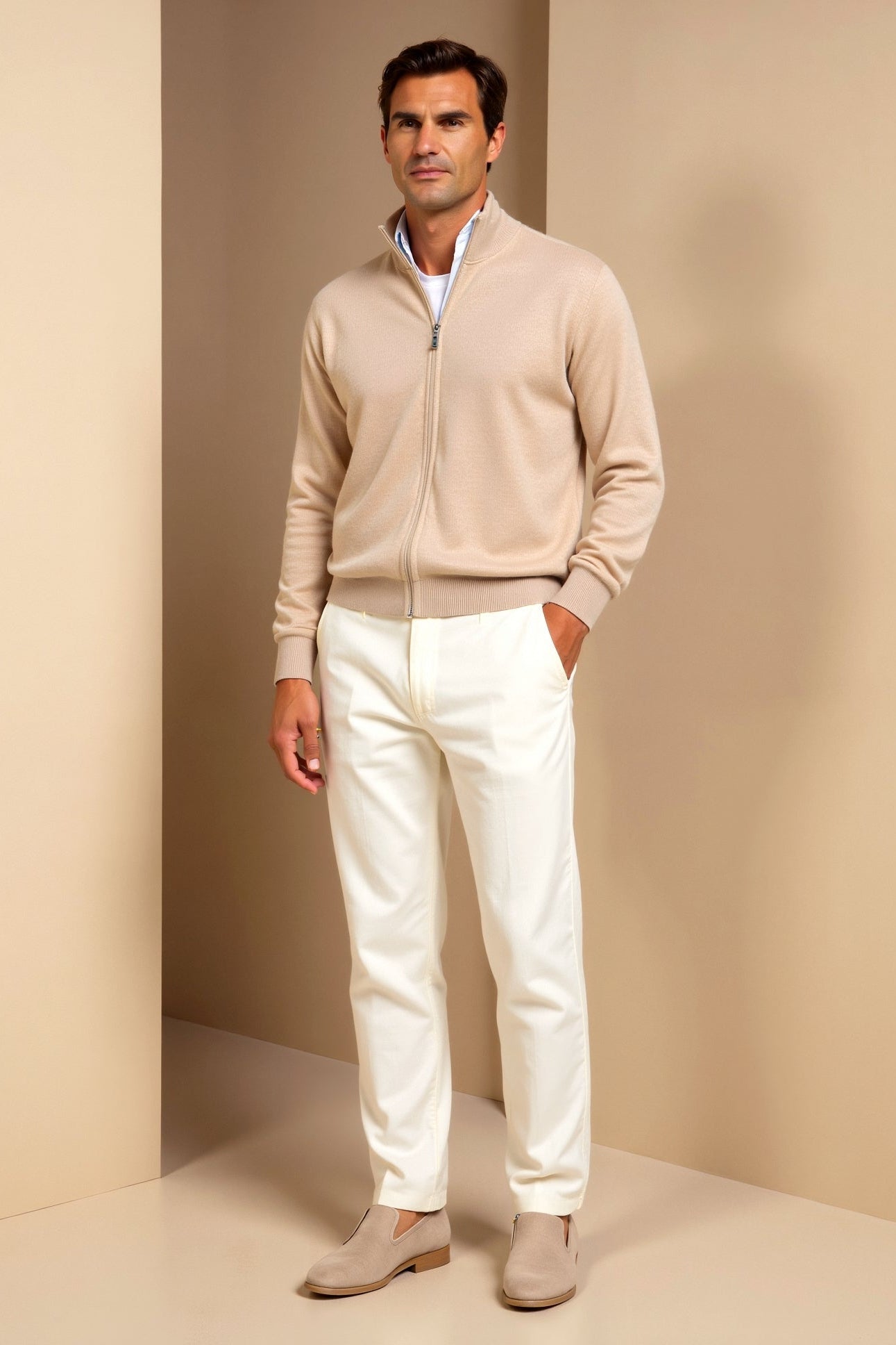 Smart Luxury Slim Fit Elegant Full Zip Cardigan