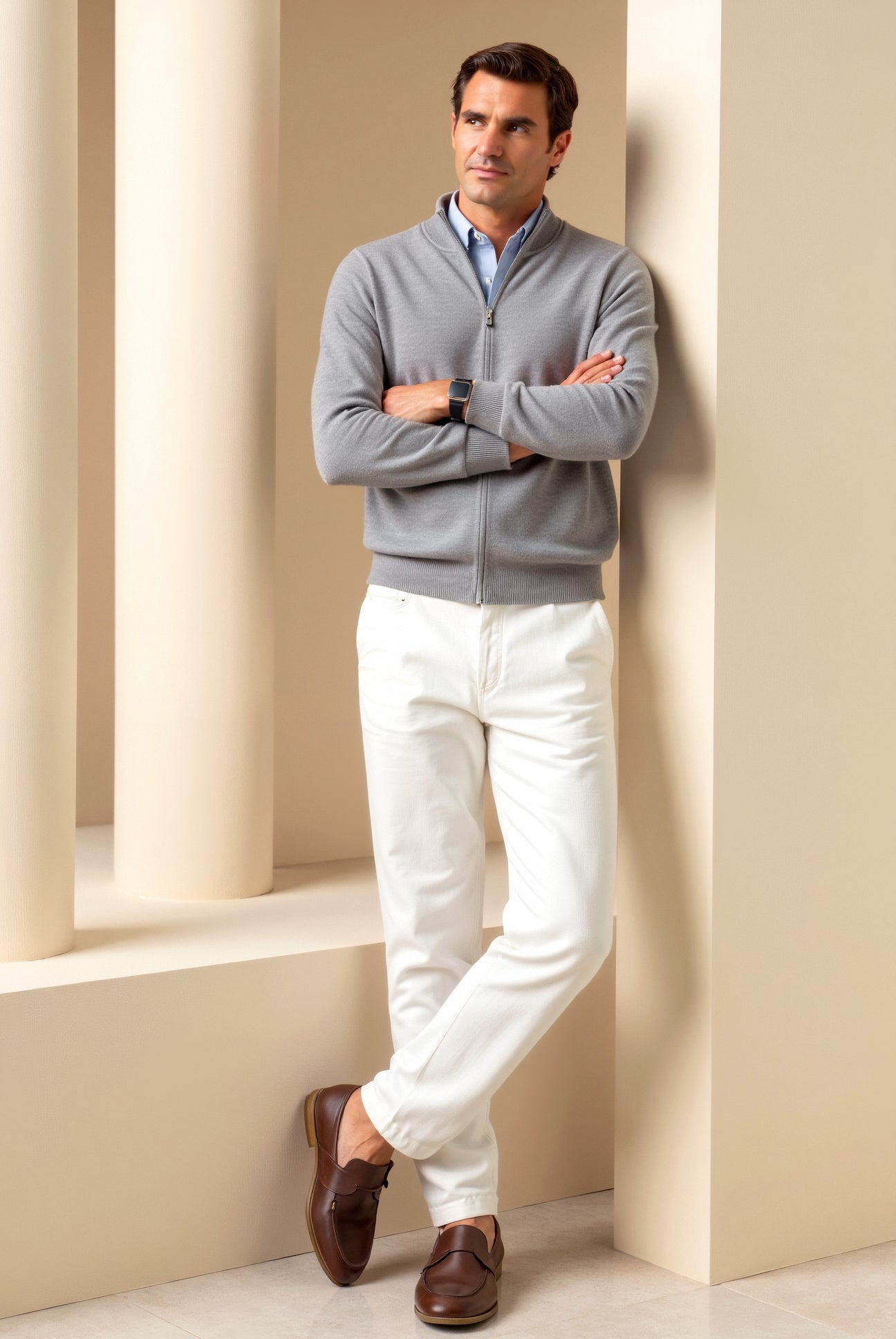 Smart Luxury Slim Fit Elegant Full Zip Cardigan
