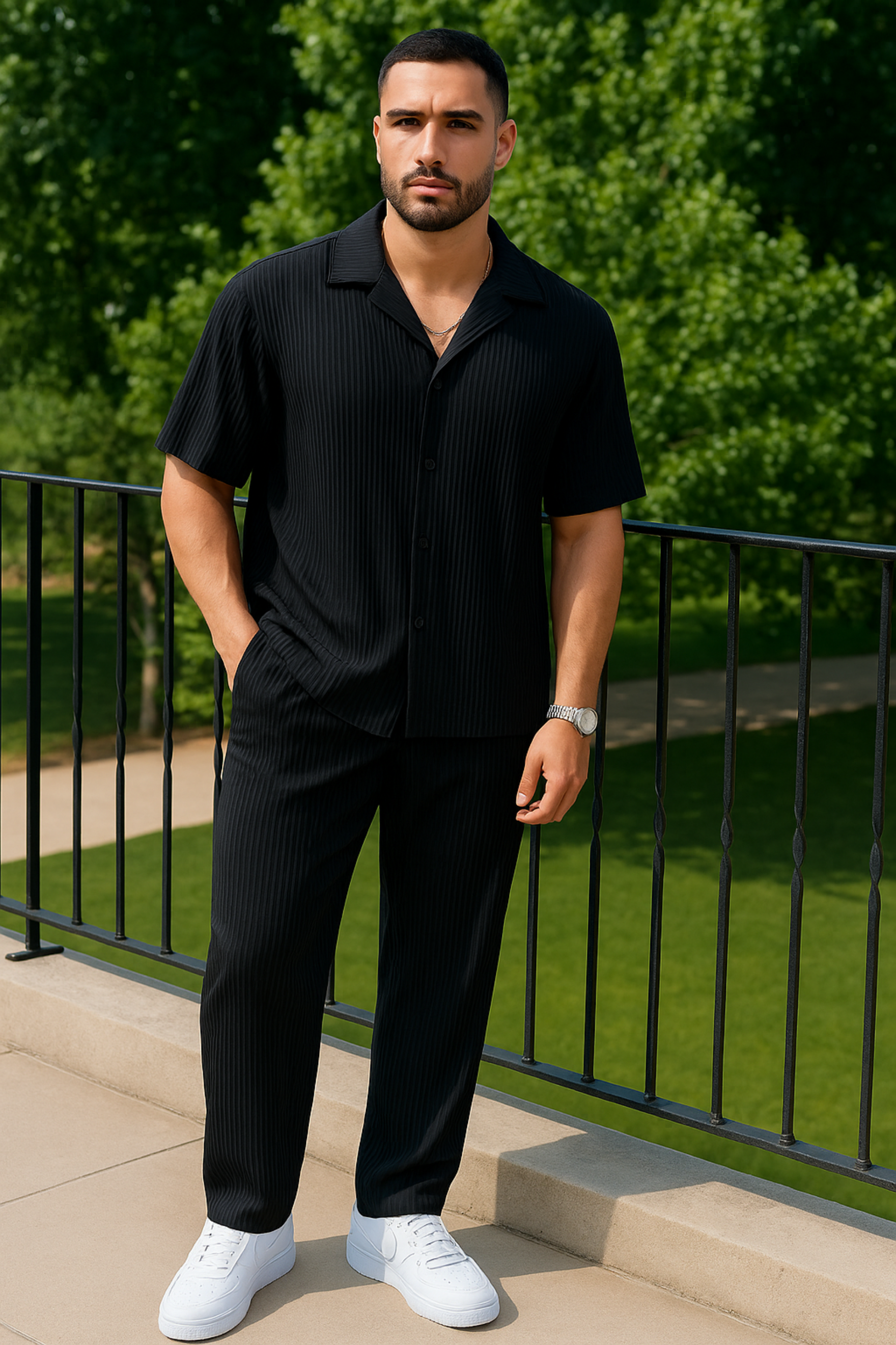 Sommer Herren Set aus Baumwollmix – Faltenhemd & Hose Zweiteiler