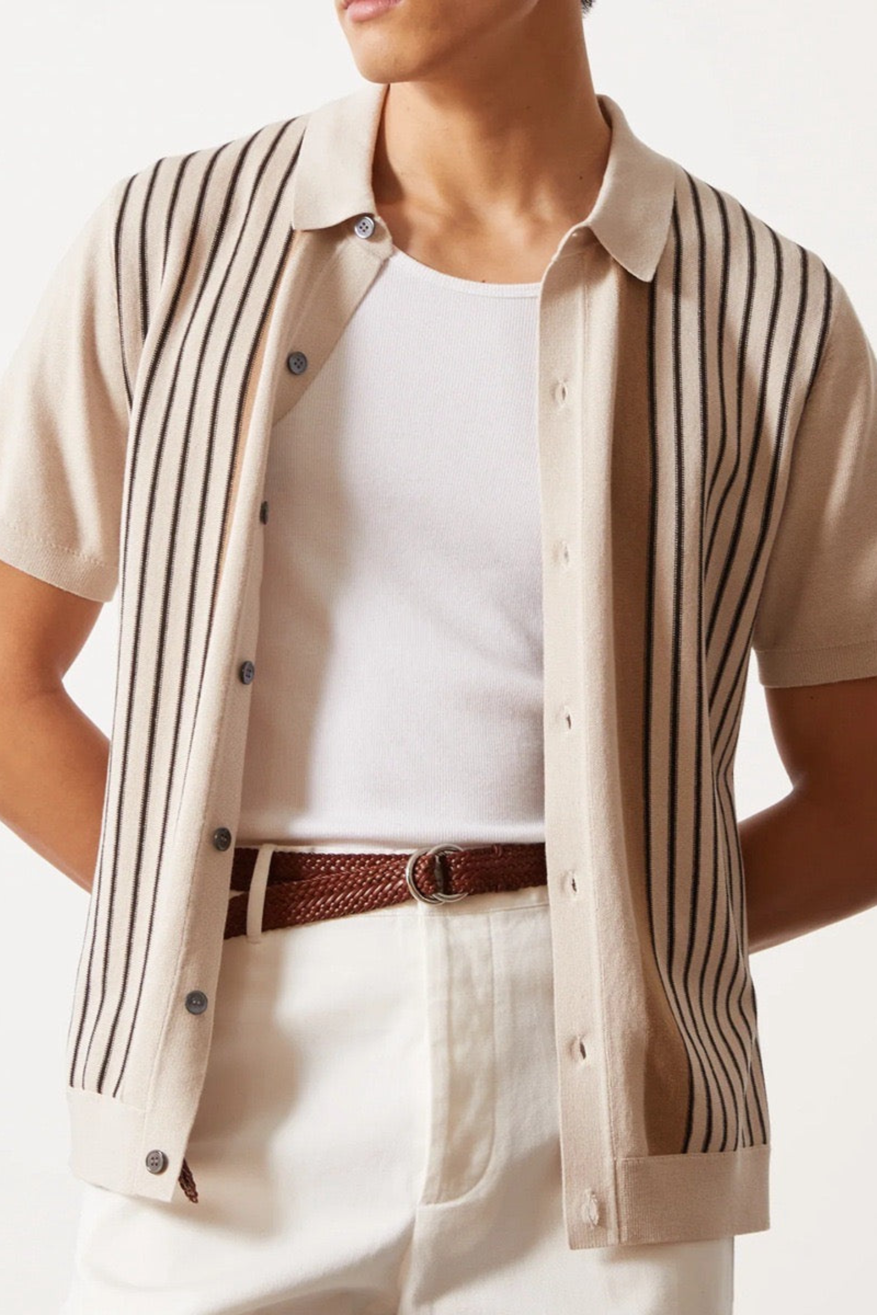 Herren Strick-Poloshirt mit V-Ausschnitt – Leichtes Sommerpolo aus Baumwollmischung