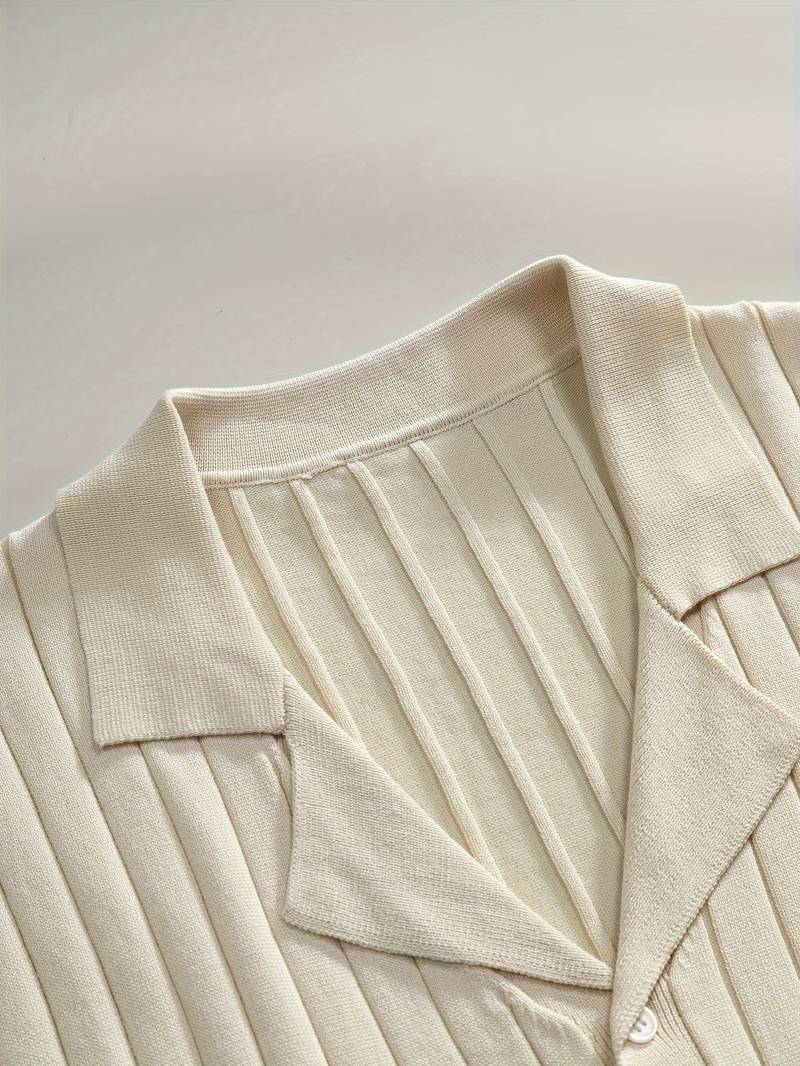 Old Money Classic Ribbed Short Sleeve Lapel Collar Knitted Shirt